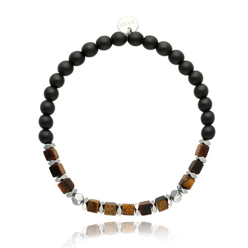 Obrazek Bransoletka męska z tygrysim okiem i agatami BM97715