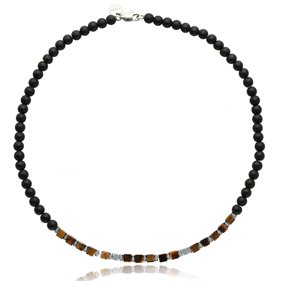 Obrazek Naszyjnik męski z tygrysim okiem i agatami NM97715